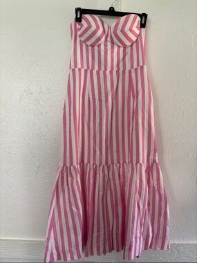 Aqua Pink & White Strapless Tiered Bustier Sundress